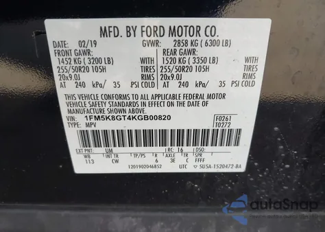 2019 Ford Explorer Sport из США, поврежденный, VIN 1FM5K8GT4KGB00820